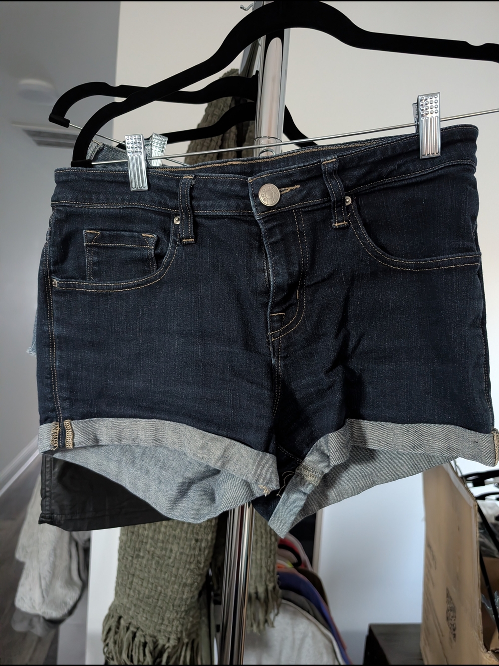 BDG Dark Blue Denim Roll-Cuff Shorts
